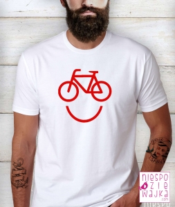 koszulka biala niespodziewajka happy bike czerwony